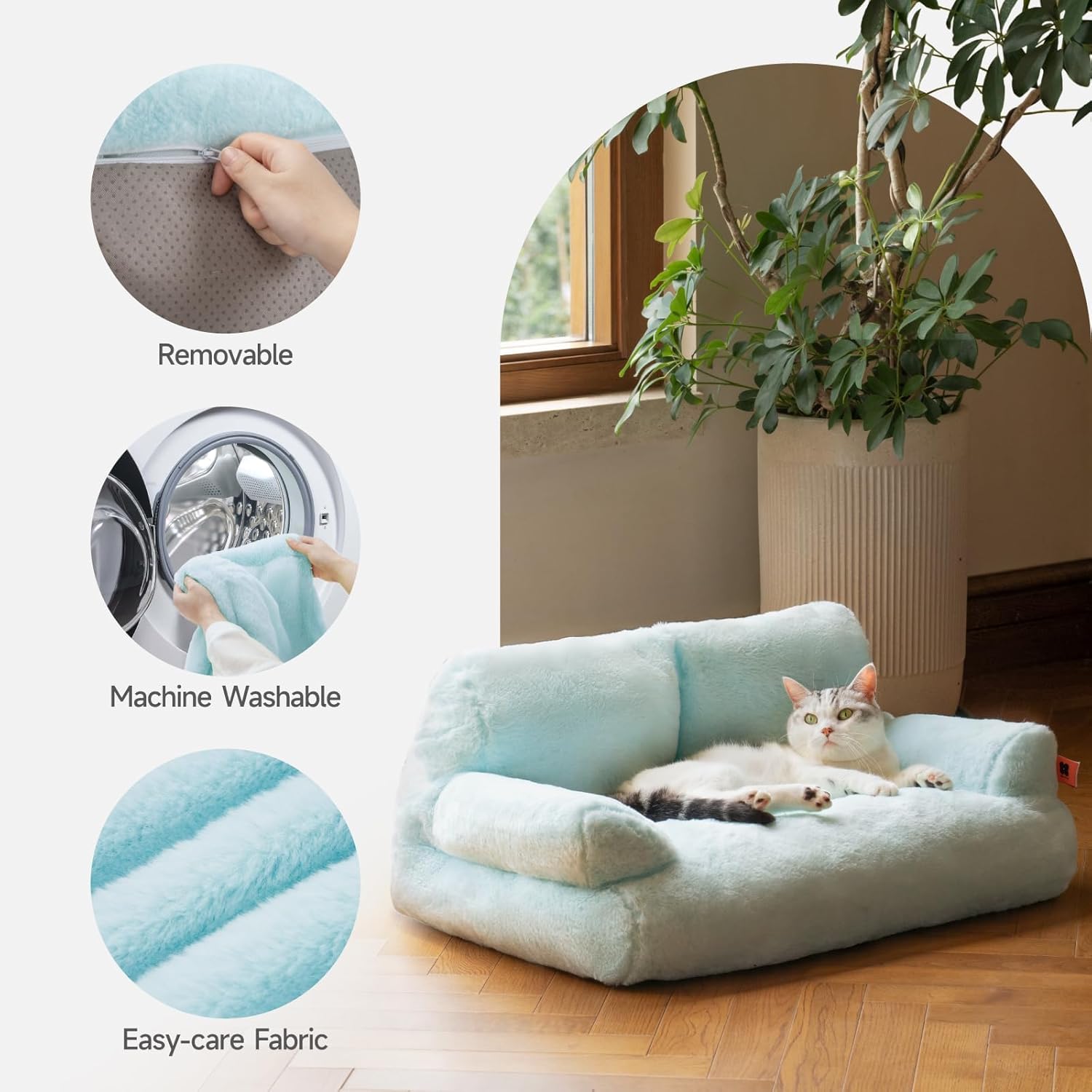 MEWOOFUN Plush Cat Bed For Indoor Cats